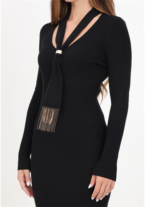 Women's black midi dress with decorative detail that resembles a tie SIMONA CORSELLINI | A24CPABE03-01-C02600010003